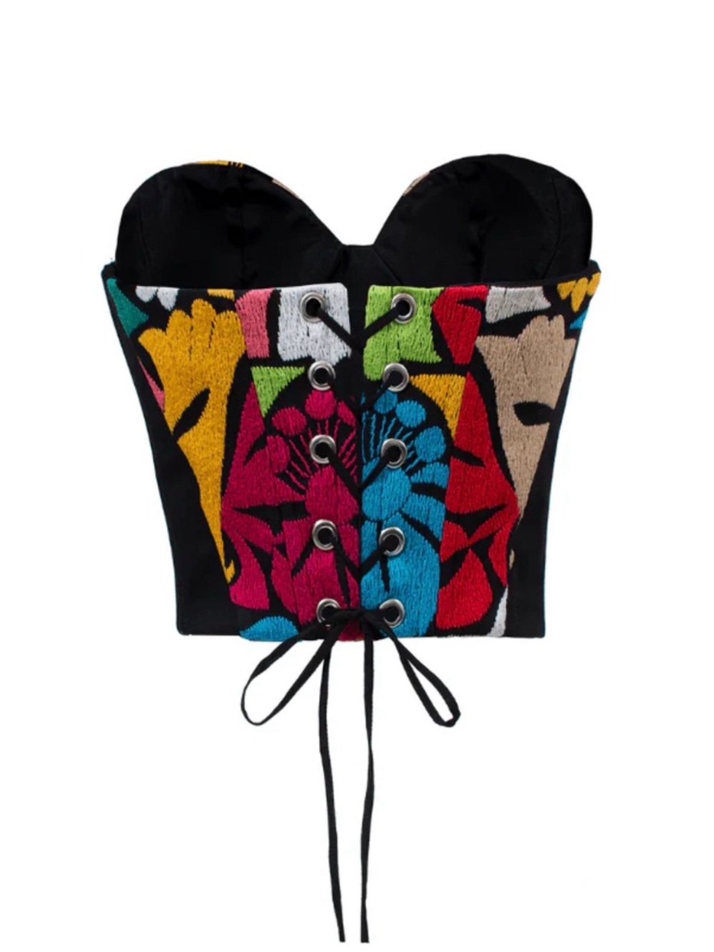 Nayibi Native Mexican Multicolor Embroidered Bustier Crop Top - Women's size M - Picture 2 of 4